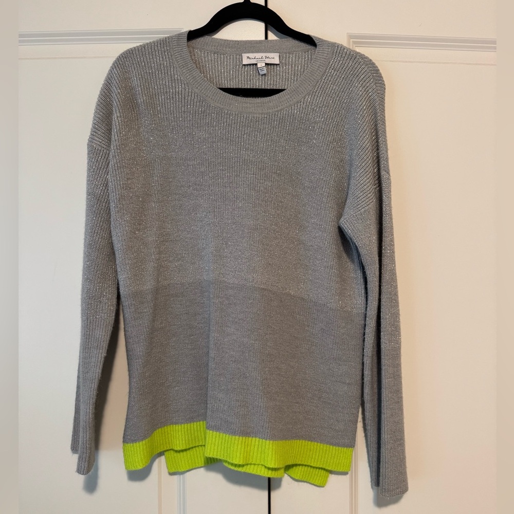 Michael Stars Gray Sweater with Neon Green Accent